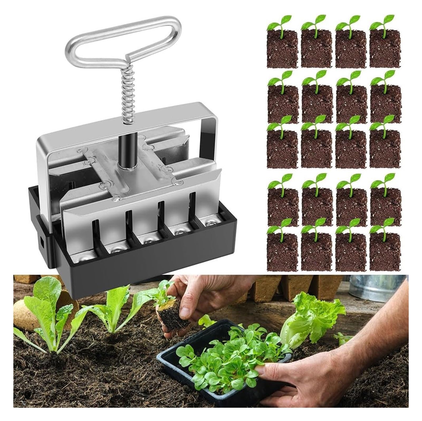 ZHJOPP 2pcs Earth Block Maker, 3/4inch Handheld Seedling Soil Blocker, Steel Nursery Tool