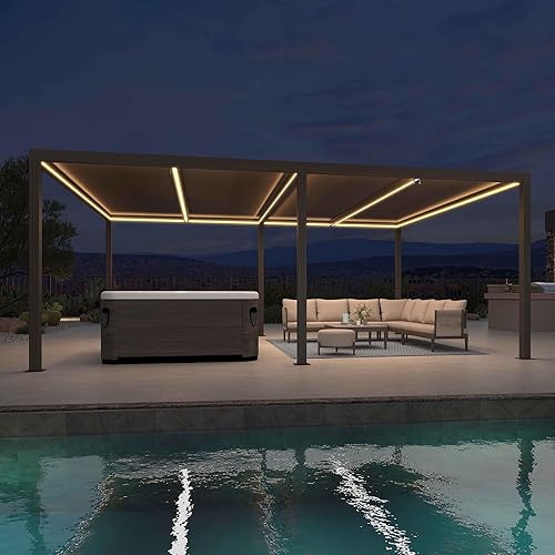 PURPLE LEAF Outdoor 12'x20' Louvered Pergola Adjustable Aluminum Canopy Retractable Metal Roof for Deck Patio Outside Backyard Hardtop Gazebo Sun Shade