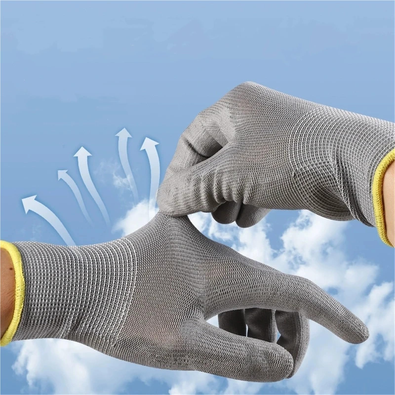 Gants De Travail Antidérapants Gants de travail antidérapants recouverts paume en PU, gris, for le jardinage et les réparations domestiques, 2/6/10 pièces(Grey 10Pairs,L)