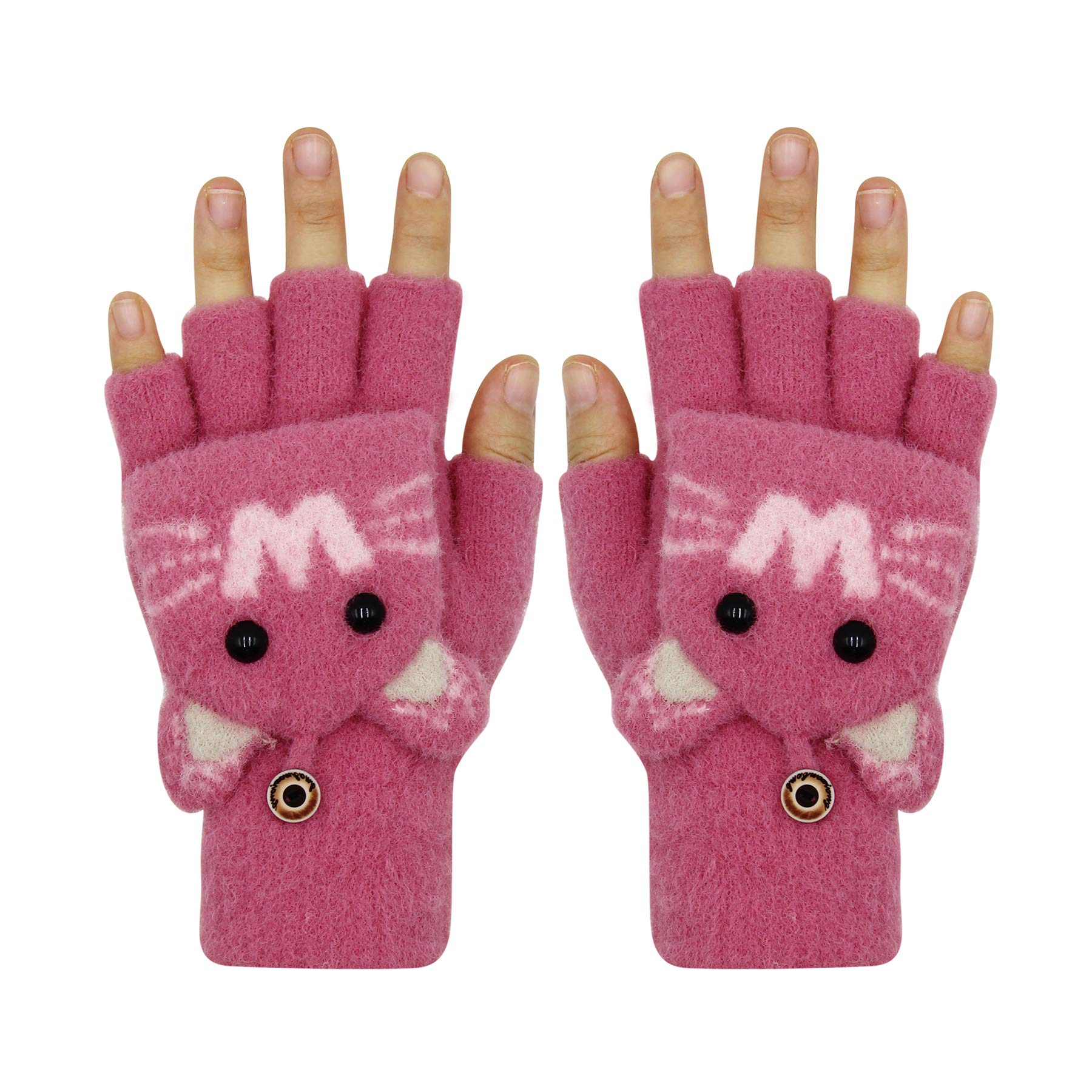 RARITYUS Kids Unisex Cute Cat Warm Gloves Soft Winter Knit Mitten for Boys Girls Glove with Mittens (2 to 13Y)