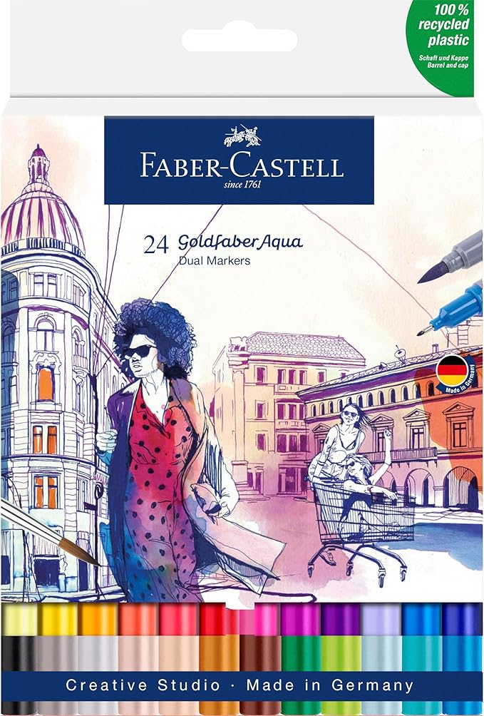 Faber-Castell 164624 - Pack de 24 Goldfaber Aqua Dual Markers - Surtidos