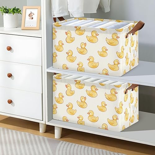 Miniatura 7 de KLL Hand-painted Cartoon Yellow Duck Foldable Storage Baskets Fabric Storage Bins with Handles Closet Organizers for Shelves Closet Toys Books 2 Pack