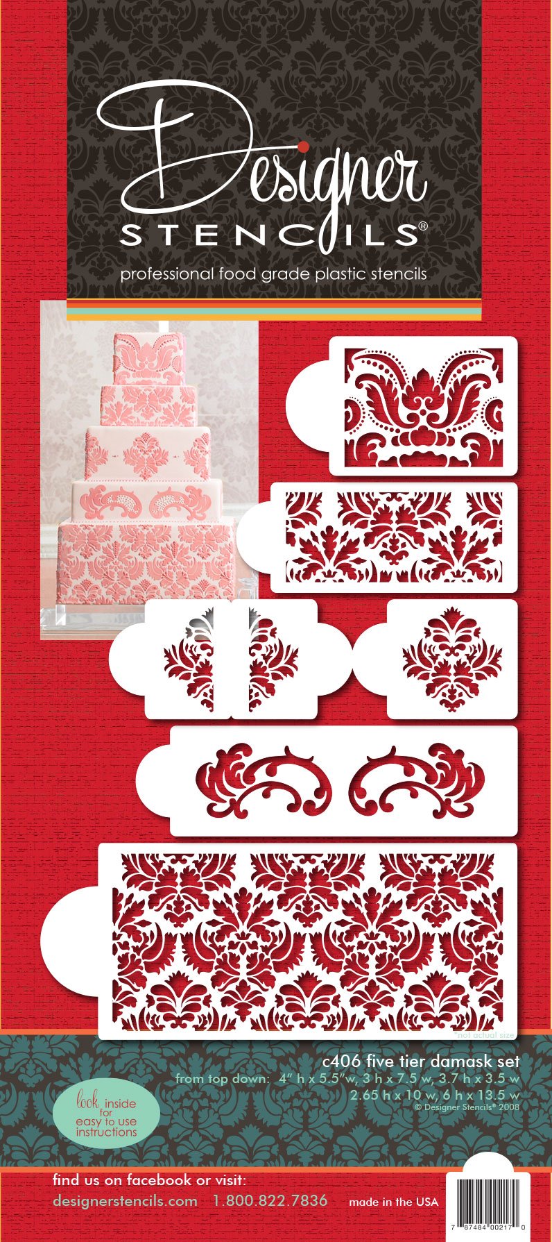 Designer Stencils Martha Stewart's Damask Cake 5-Tier Cake Stencil Set, Beige/Semi-Transparent