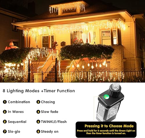 Miniatura 3 de KiflyTooin Luces LED de Navidad para exteriores, decoraciones de Navidad, luces colgantes de 400 LED, 8 modos, 75 gotas, tira de luces de hadas para