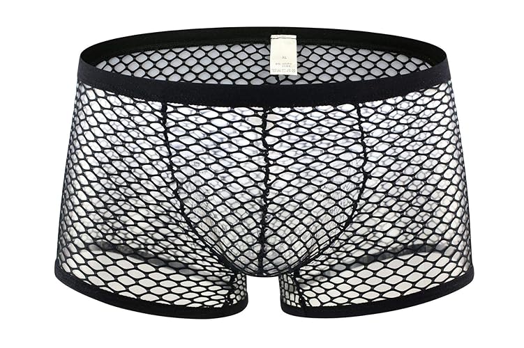Men's See Through Fishnet Boxer Briefs Underwear Lingerie Booty Shorts - X-Large - Black