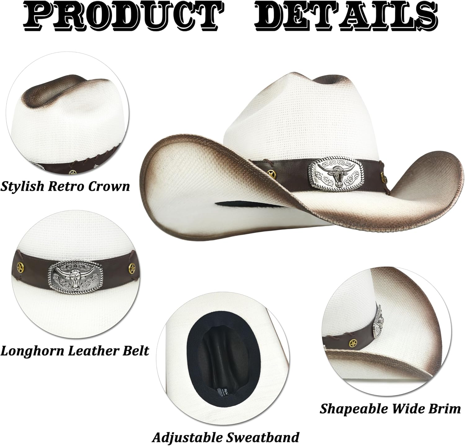 FLUFFY SENSE. Cowboy Hat for Women and Men - Straw Cattleman Crease Western Hats with Upgrade 4 inches Shapeable Wide Brim - Image 2