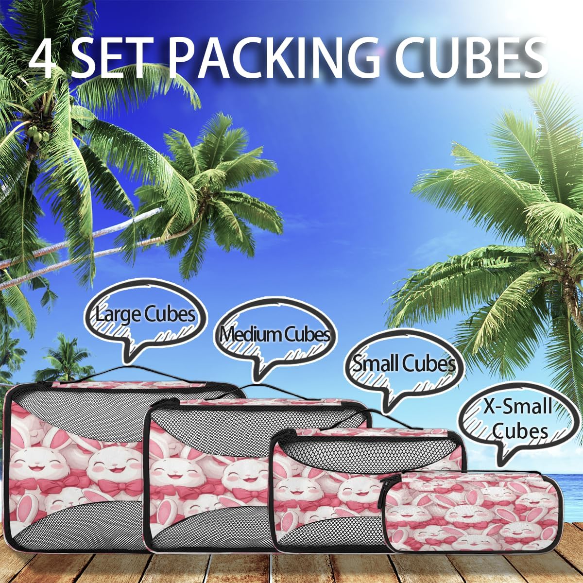 Rabbits Pattern Theme 4 Set Packing Cubes Packing Cubes for Women Lightweight Travel Essential Bag Clothes Carry on Suitcase Bags for Accessories Essentials