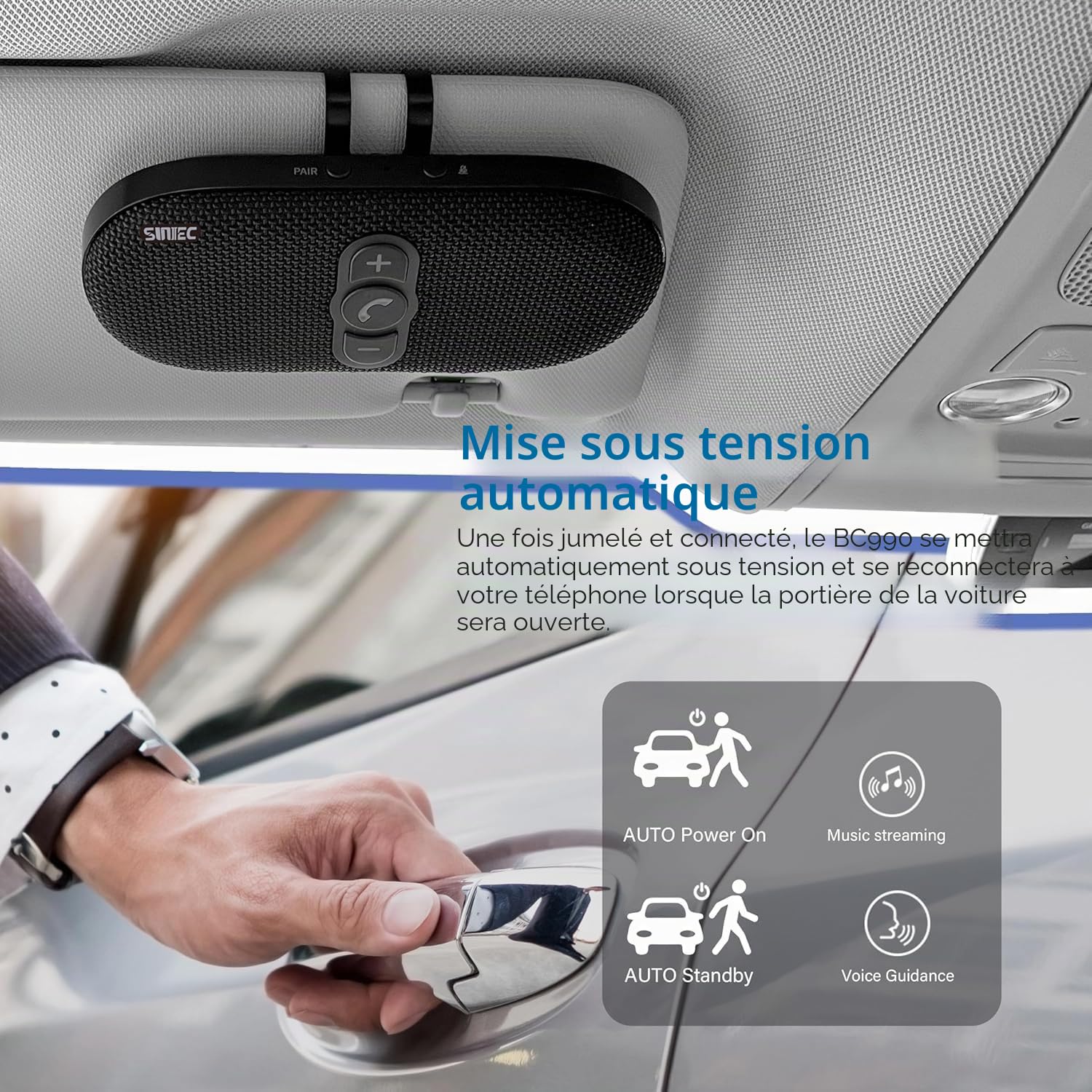 Kit Mains Libres Bluetooth pour Voiture - Siri et Google Assistant