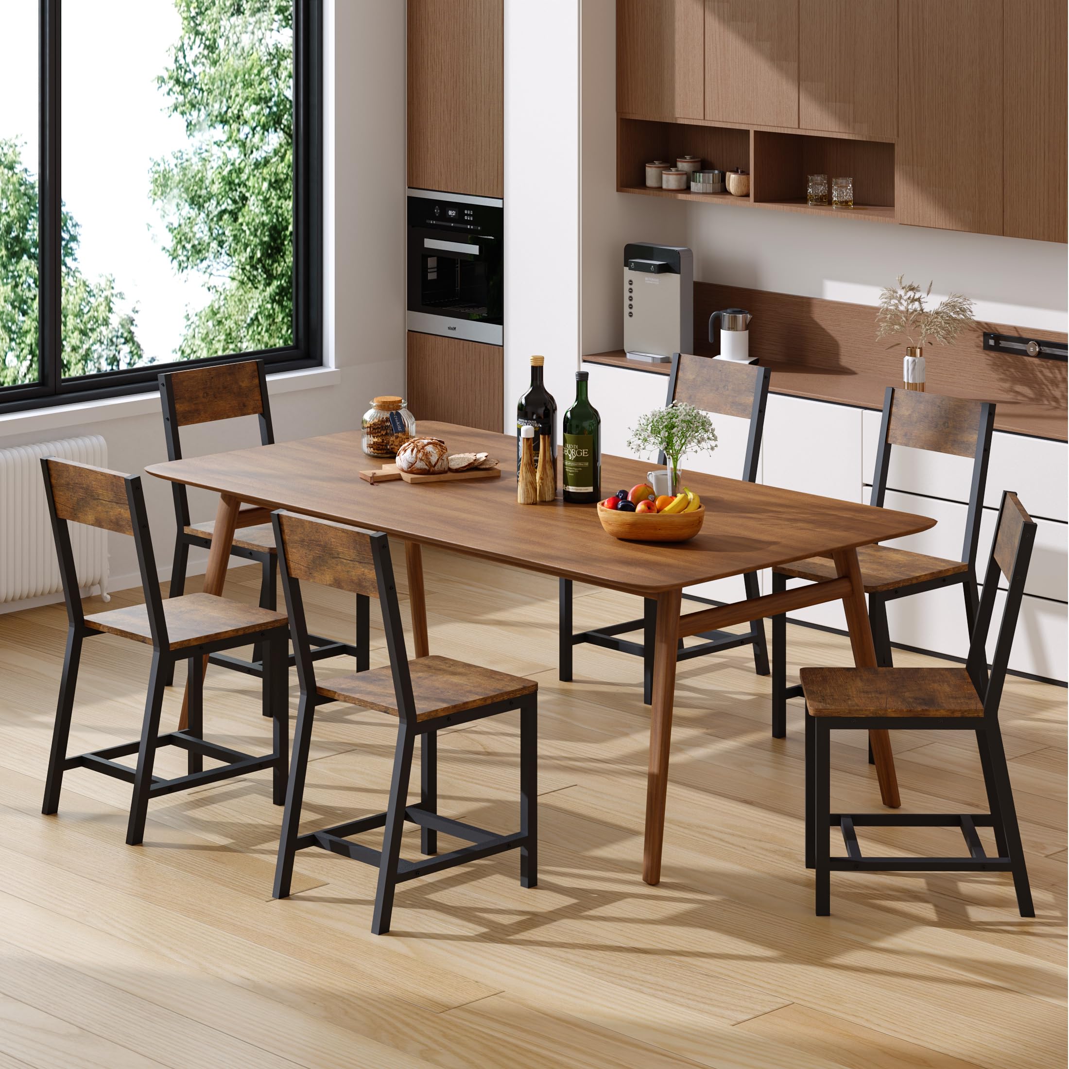 Chaises de Salle à Manger (lot de 6), Structure Métallique Robuste, Confortables avec Dossier, Idéales pour Le Salon, La Salle à Manger et La Cuisine, Couleur Marron Vintage, Supportant jusqu’à 150 kg