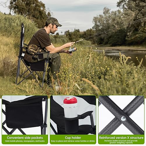 Miniatura 7 de Sillas de campamento para personas pesadas, sillas plegables para exteriores al aire libre con soporte para tazas y bolsa refrigeradora, sillas de