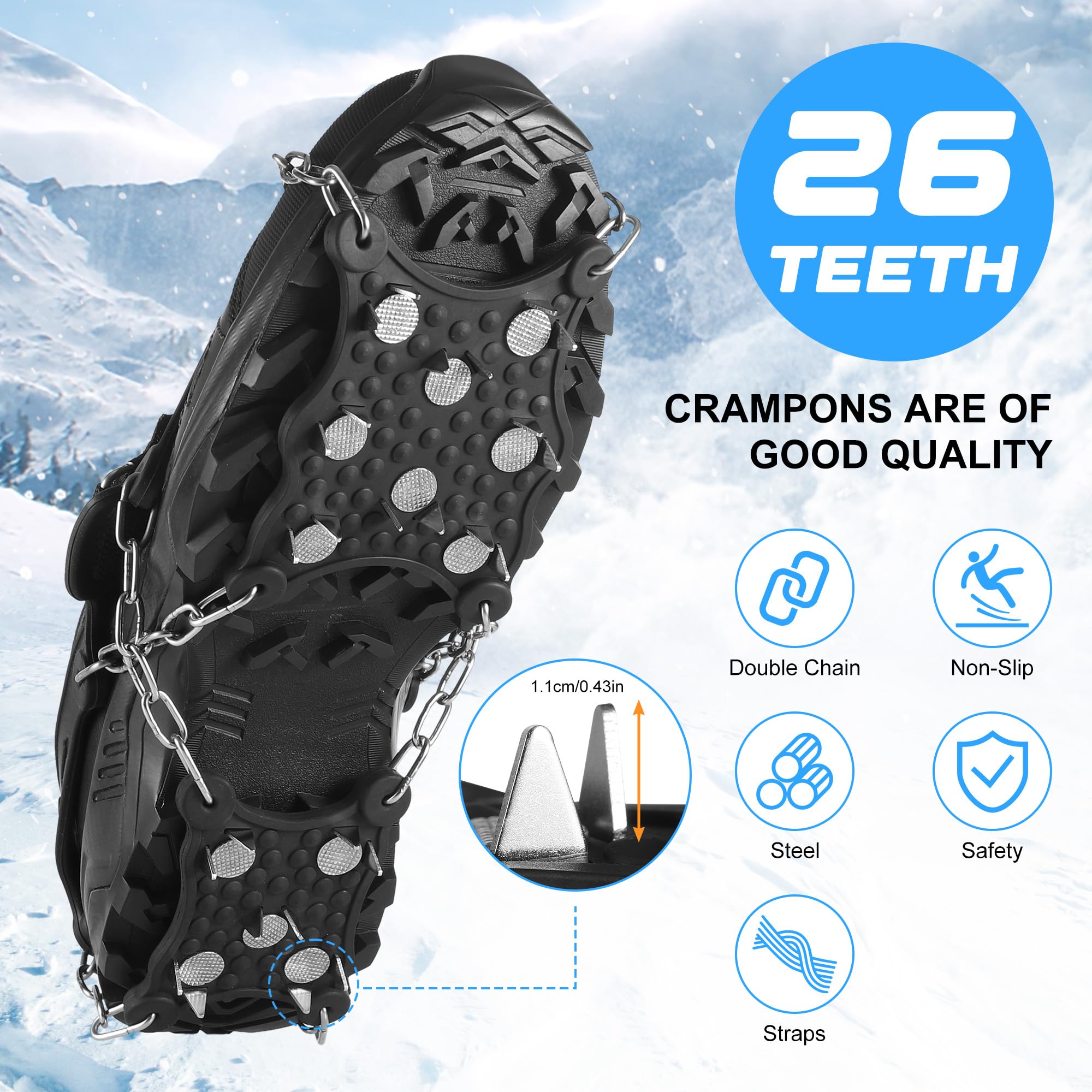 Steigeisen für Wanderschuhe, rutschfest Spikes für Schuhe Winter Grödel für Bergschuhe, 26 Zähne Edelstahl Schuhspikes Schnee＆EIS, Schneeketten für Schuhe, Crampons für Wanderung Angeln