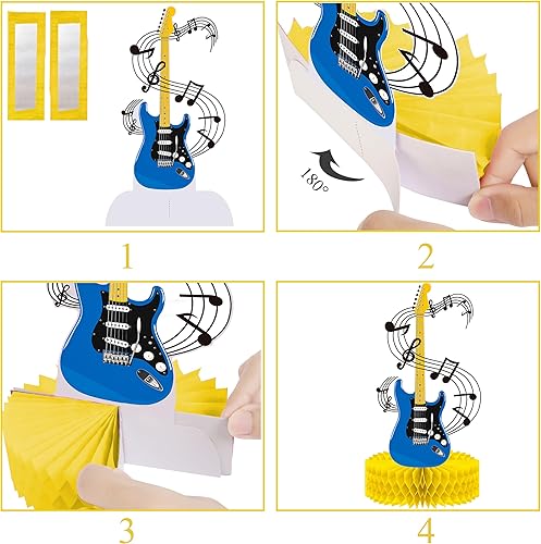 Miniatura 3 de Centros de mesa de nido de abeja para guitarra musical, 13 piezas, para fiesta de cumpleaños, decoración de mesa de guitarra de rock, decoración de