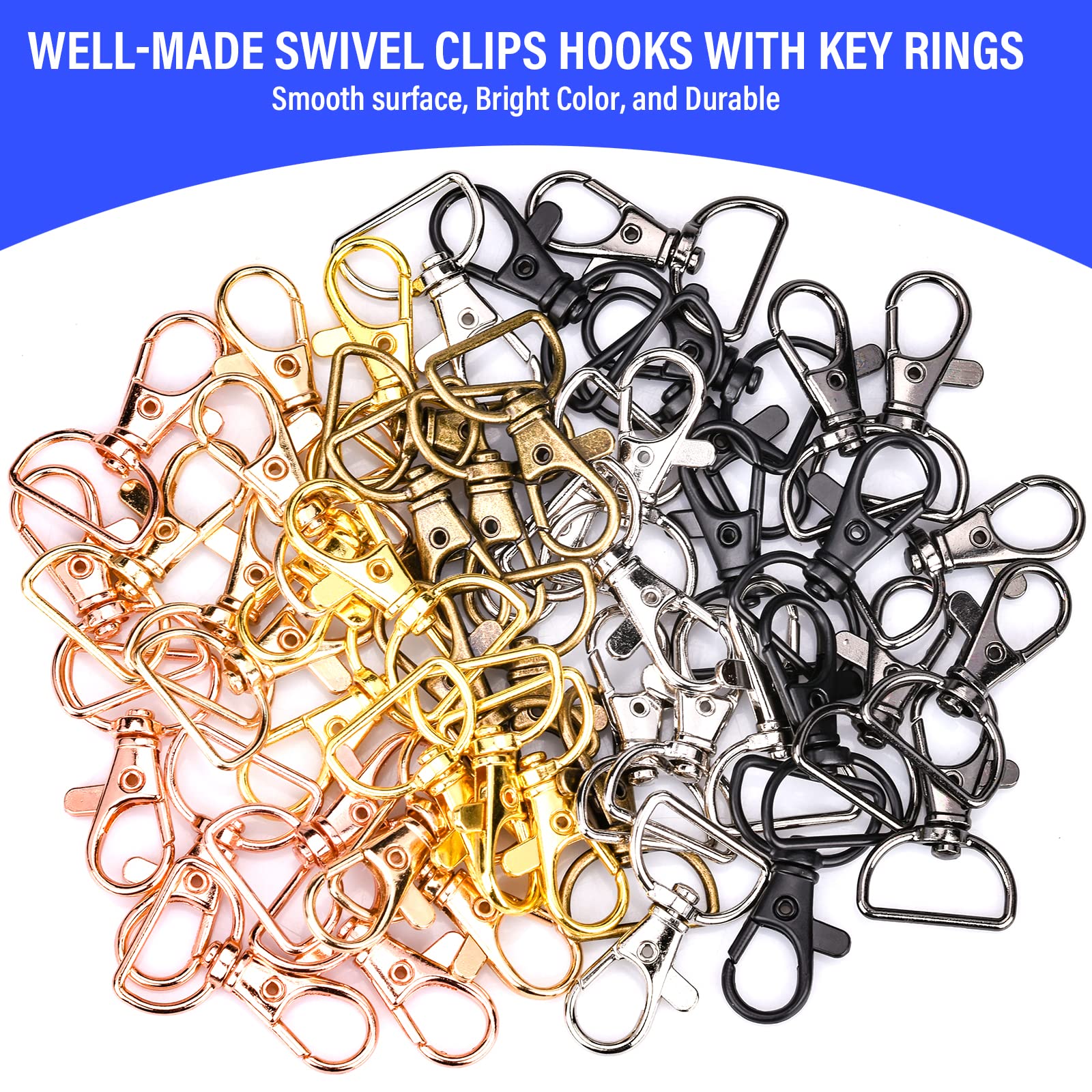 50 Moschettoni Portachiavi In 7 Colori - Lega Di Zinco, Girevoli 360&deg;, Per Fai Da Te