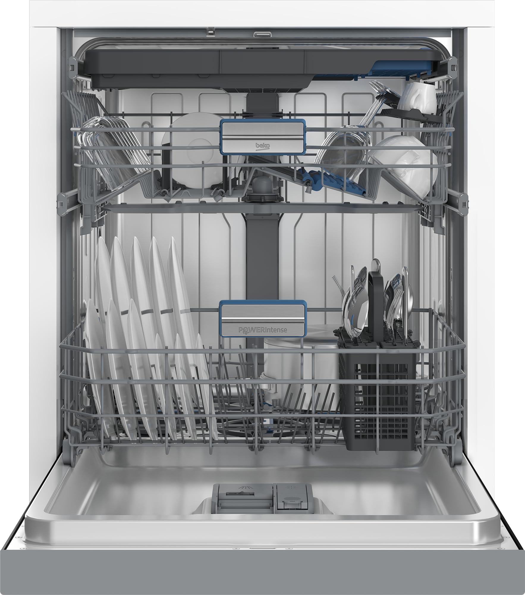 Beko BDDN36561XP Geschirrspüler 60 cm, unterfähig, für 15 Maßgedecke, 5 Programme, 6 Zusatzfunktionen, 3 Spülebenen, PowerIntense, SilentWash, SelfDry, Programm für halbe Beladung, edelstahl