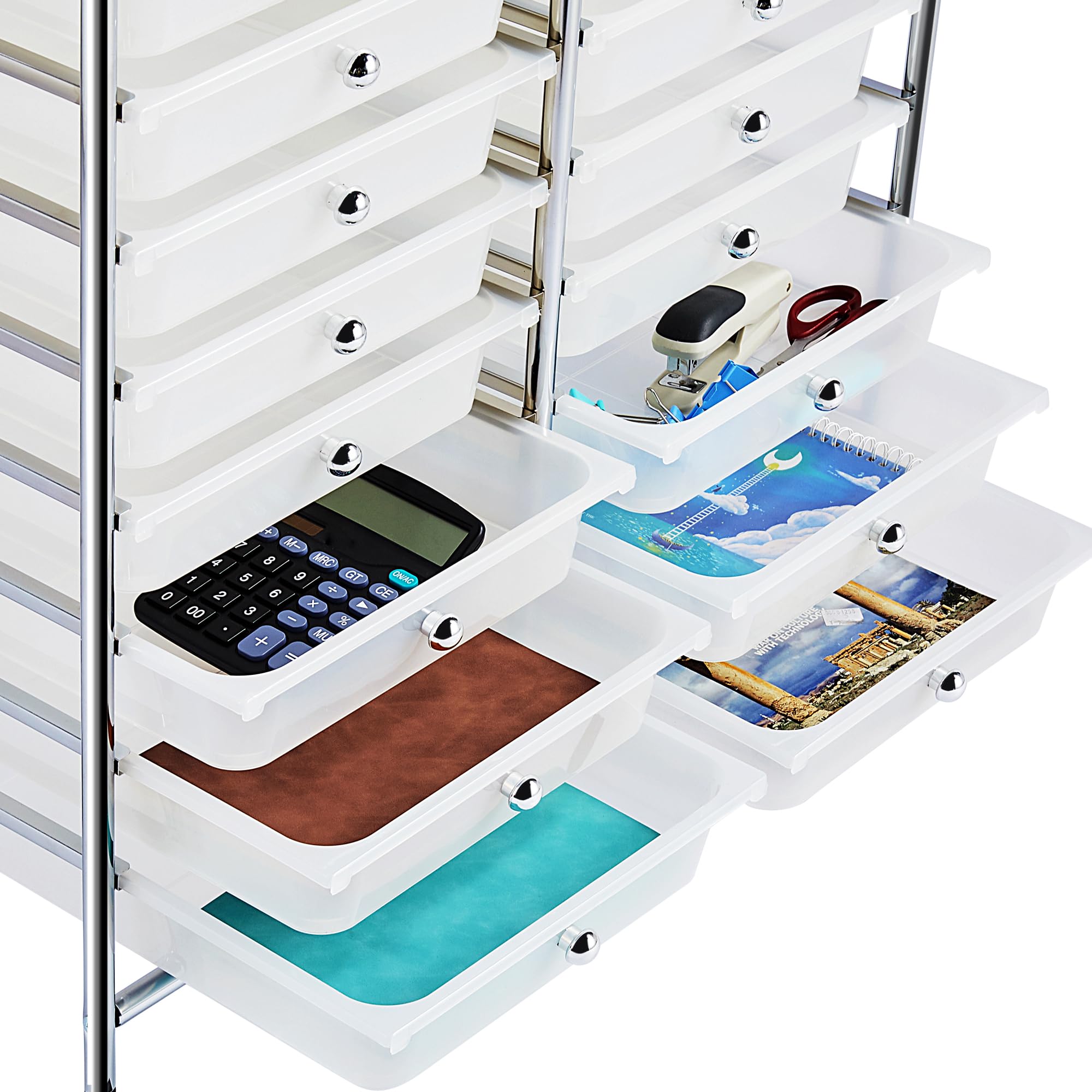 Carrello Portaoggetti Stoccaggio con Ruote 20 Cassetti Cassettiera Rimovibili Plastica per Ufficio Sala da Pranzo Cucina Dispensa Soggiorno Bagno (Bianco)