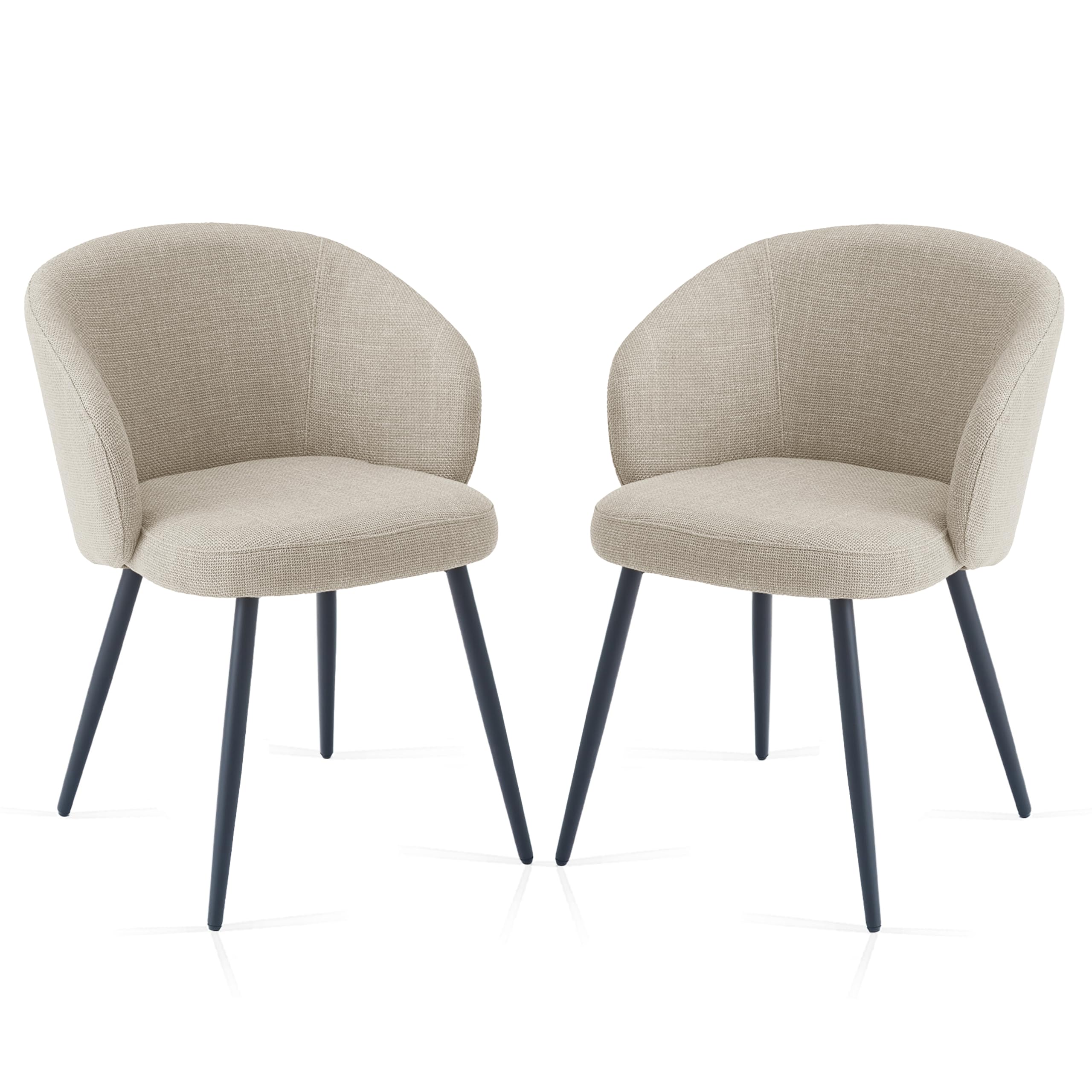 Weegstok Set of 2 Chunky Weave Fabric Upholstered Dining Chairs with Arms and Metal Legs for Dining Room, Kitchen, Living Room, Home Office (2, Beige)