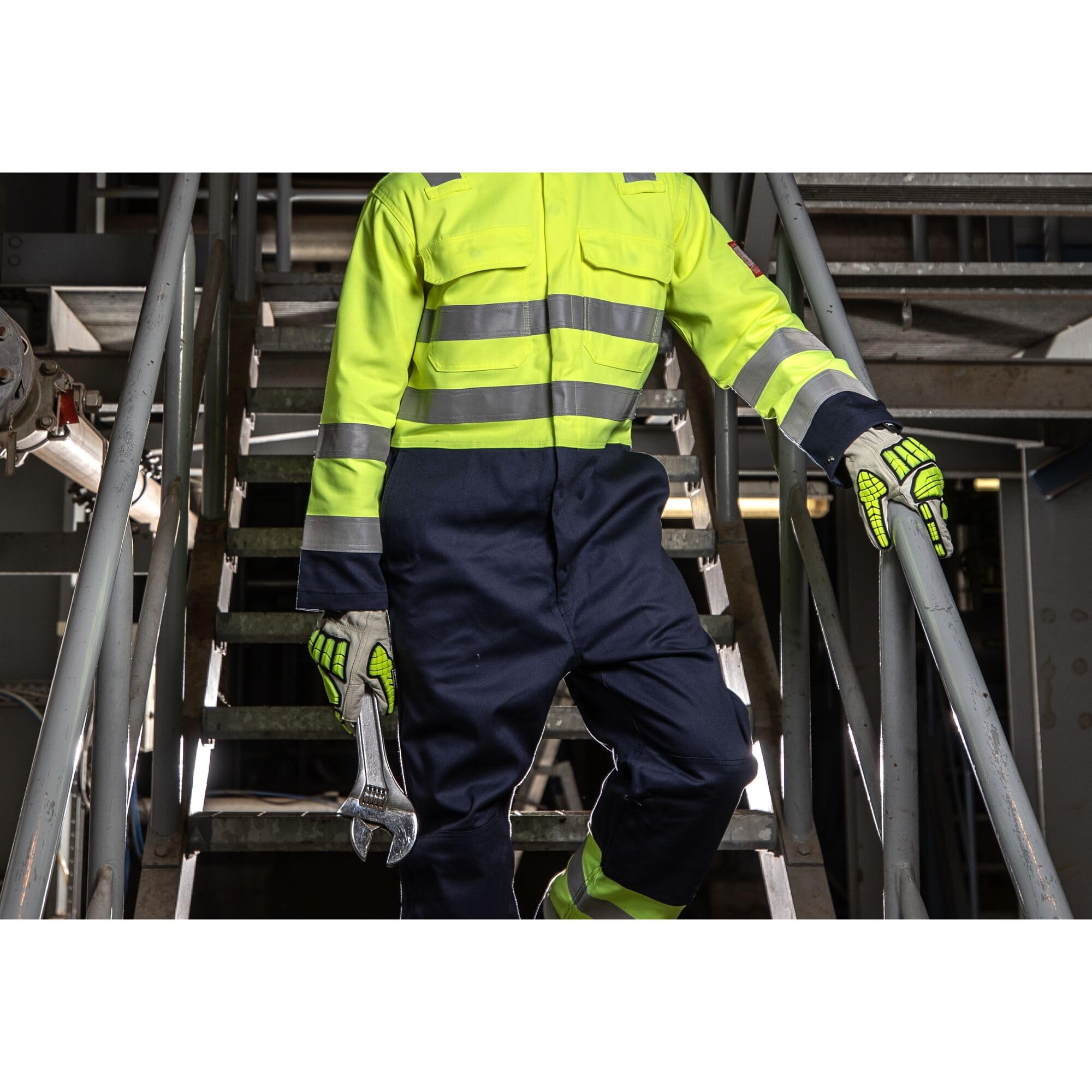 Portwest BIZ7 Ostrzegawcza Antystatyczny Bizflame Pro Kombinezon, Regularny, Rozmiar L, Żółty/Granatowy