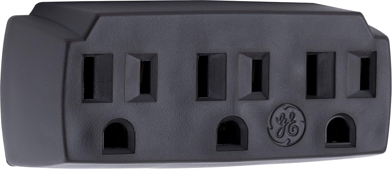 GE 3-Outlet Extender Wall Tap, Grounded Adapter, 3-Prong, Indoor Rated, UL Listed, Brown, 51864