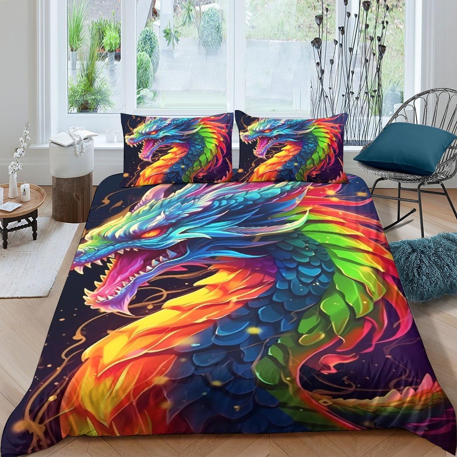 Ctjqhvkz Style-5 3D Printed Rainbow Dragon Fitted Sheet Microfiber Colorful Fire Mattress Cover For Bedroom Dorm Decor Easy Care Single（135X200cm）