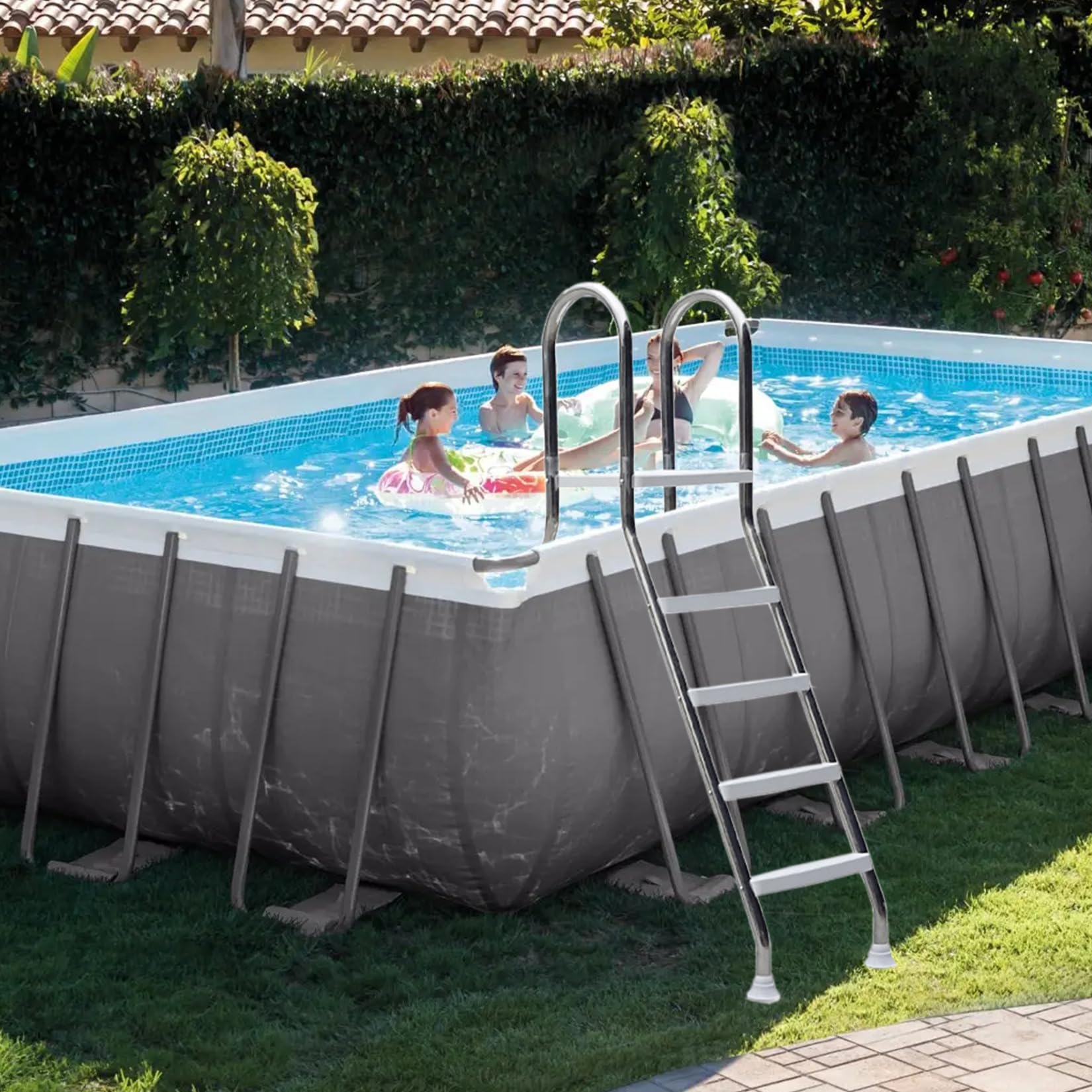 BOTOWI Escalera de Piscina de 52" | para Piscinas sobre el Suelo Stage Backyard Pool Home and Porch | 4 Pasos 304 de Acero Inoxidable | Capacidad de escaleras de Seguridad de hasta 500 Libras