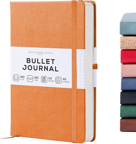 Miniatura 1 de BEECHMORE BOOKS Cuaderno de viñetas de puntos, 8.3 x 5.8 pulgadas, 112 páginas punteadas, cuero de punto cuadriculado de tapa dura, papel grueso de