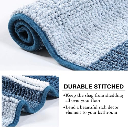 Miniatura 6 de Tapete de baño de felpa de chenilla de microfibra, diseño de rayas degradadas, ultrasuave, lavable, tapete de baño