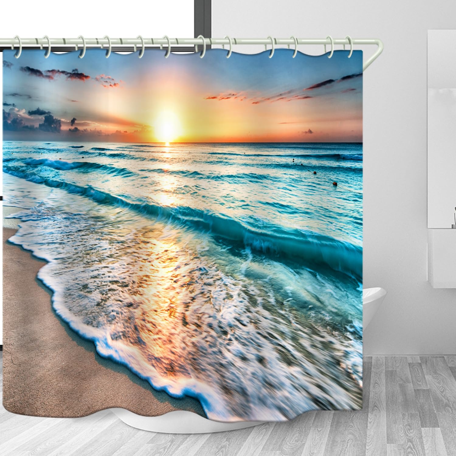 LYFANS Bathroom Uses Beach Sunset 3D Shower Curtain, Luxurious Bathtub Standard Shower Curtains, Waterproof and Bright Fabric Shower Curtains, Size (