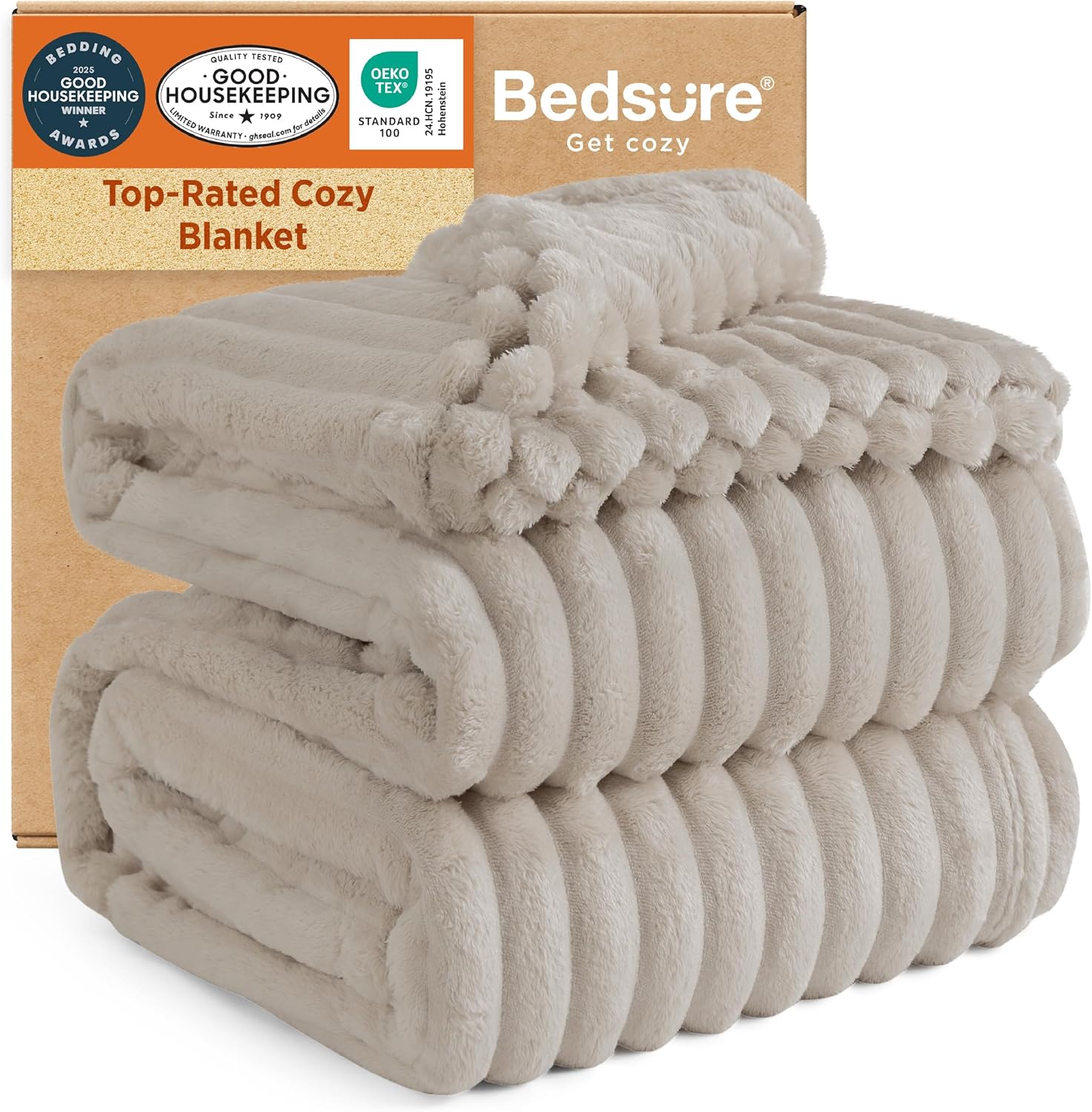 Bedsure GentleSoft Blankets Queen Size for Bed - Cozy Soft Blankets for Women, Cute Large Fleece Throws for Girls, Linen, 90x90 Inches Linen Queen (90" x 90")