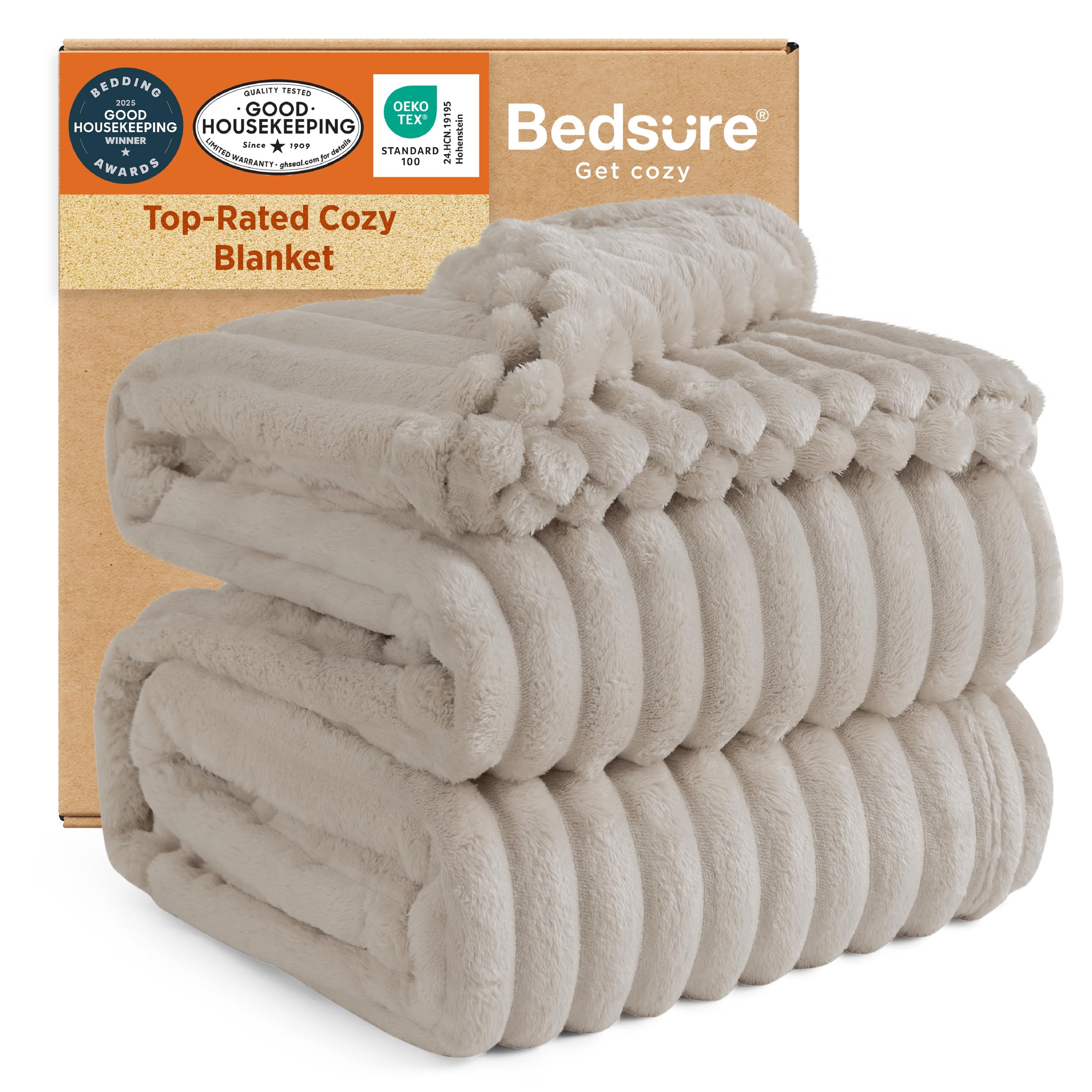 Bedsure GentleSoft King Size Blanket for Bed - Cozy Soft Blankets for Women, Cute Large Fleece Throws for Girls, Linen, 108x90 InchesOEKO-TEX STANDARD 100