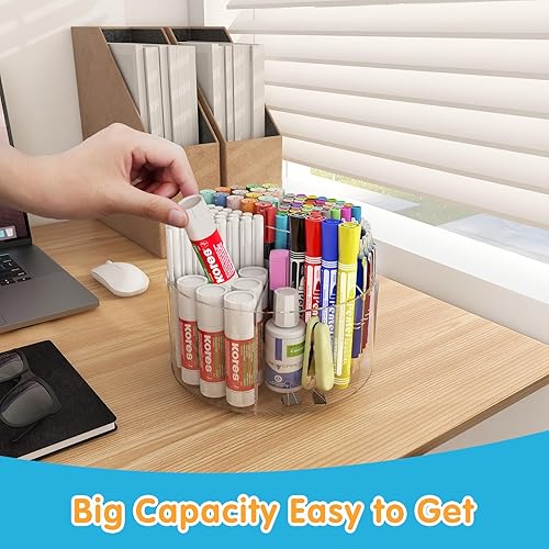 Miniatura 9 de Soporte para bolígrafos acrílico, organizador de bolígrafos giratorio de 360 grados, organizador de escritorio acrílico de oficina con 6