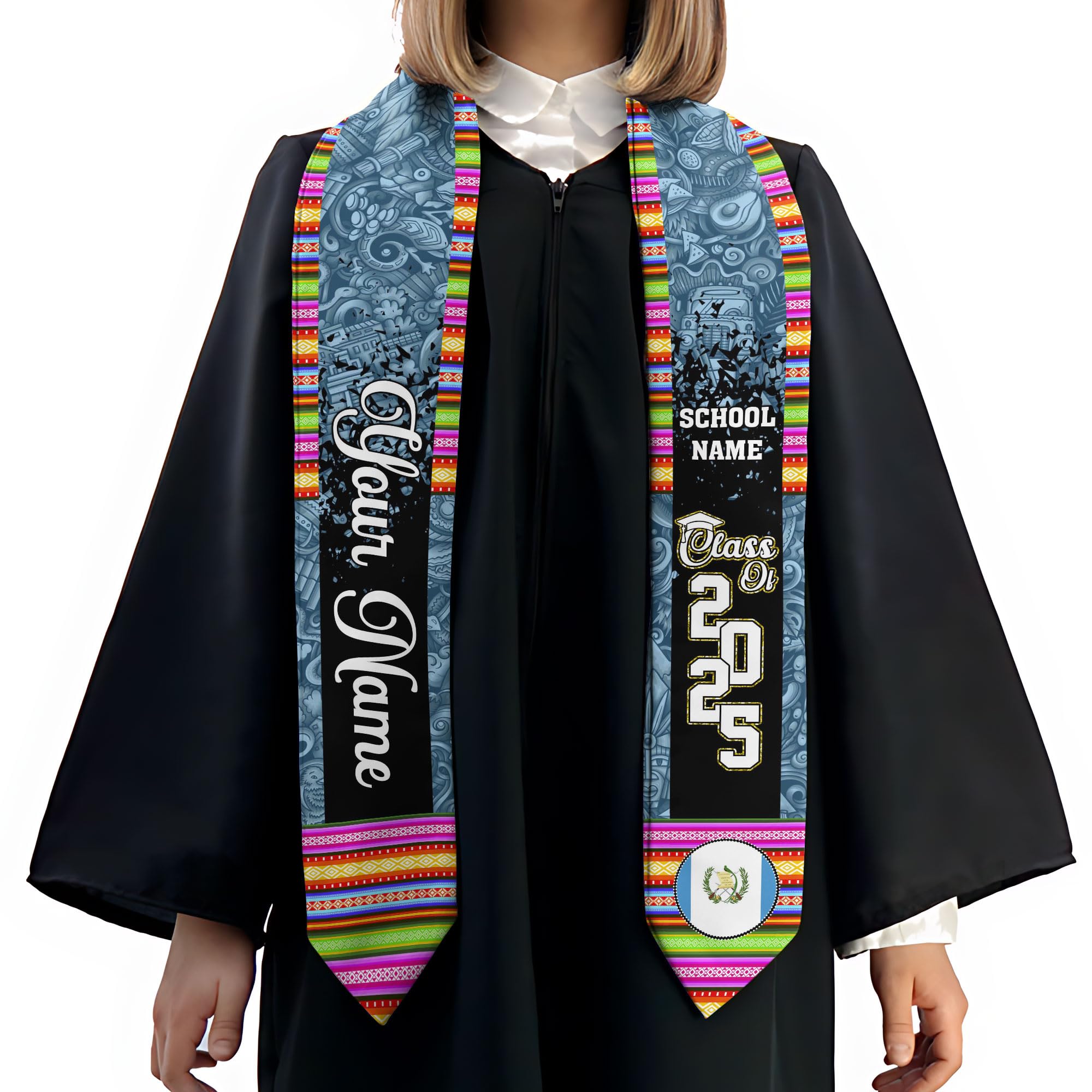 MonkeyVan Personalized Guatemalan Graduation Sash 2025,Custom Guatemala Flag Stole,Guatemala Graduation Stole Class of 2025 S187