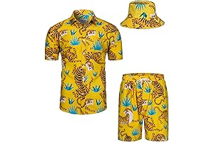 TUNEUSE Tiger Button Down Shirt Men Tropical Outfit