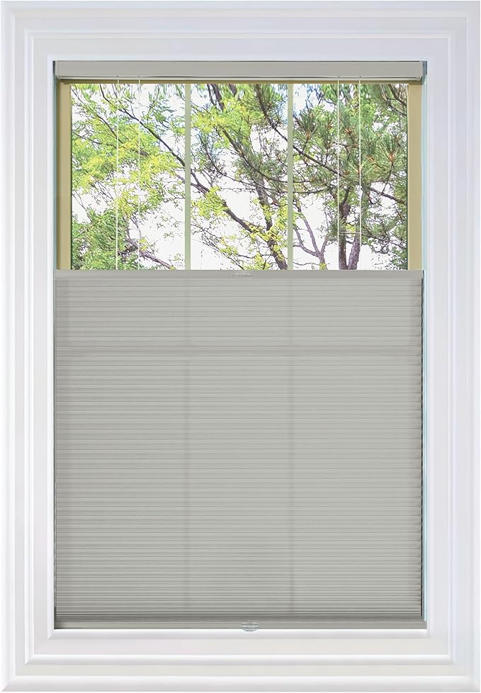 BlindsAvenue Cordless Top Down Bottom Up Cellular Honeycomb Shade, 9/16" Single Cell, Light Filtering, Misty Gray, Size: 32" W x 72" H