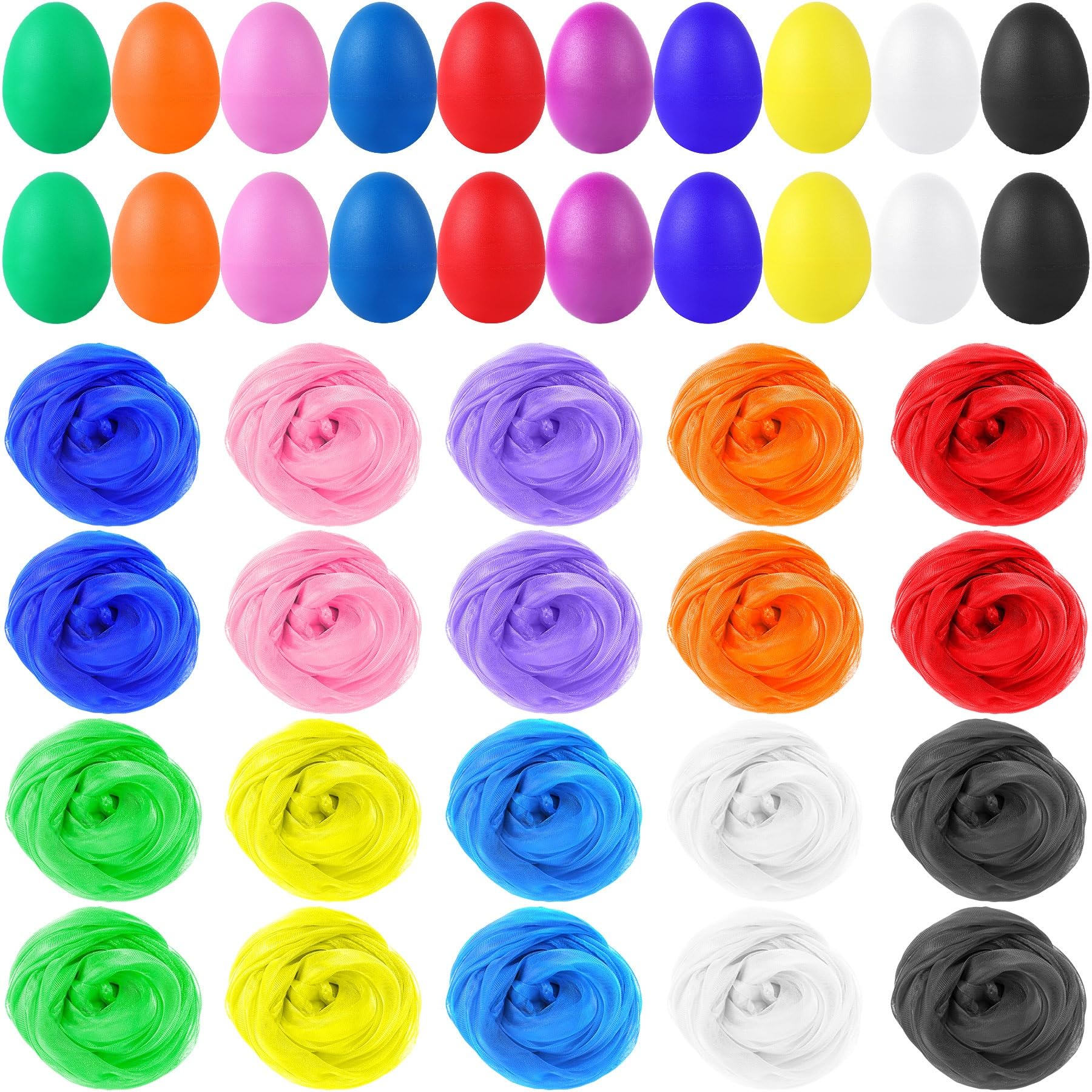 Augshy 20Pcs Egg Shakers Musical Instruments Maracas Eggs, 20 Pcs Dance Scarves for Kids Music Learning