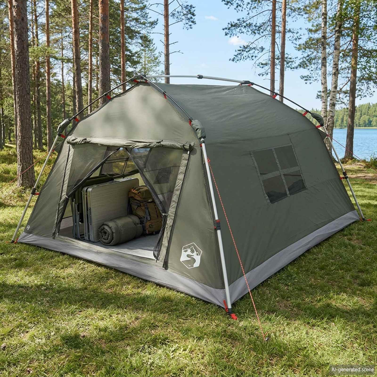 Tenda rapida impermeabile per 2 persone, verde, poliestere 185T con fibra di vetro
