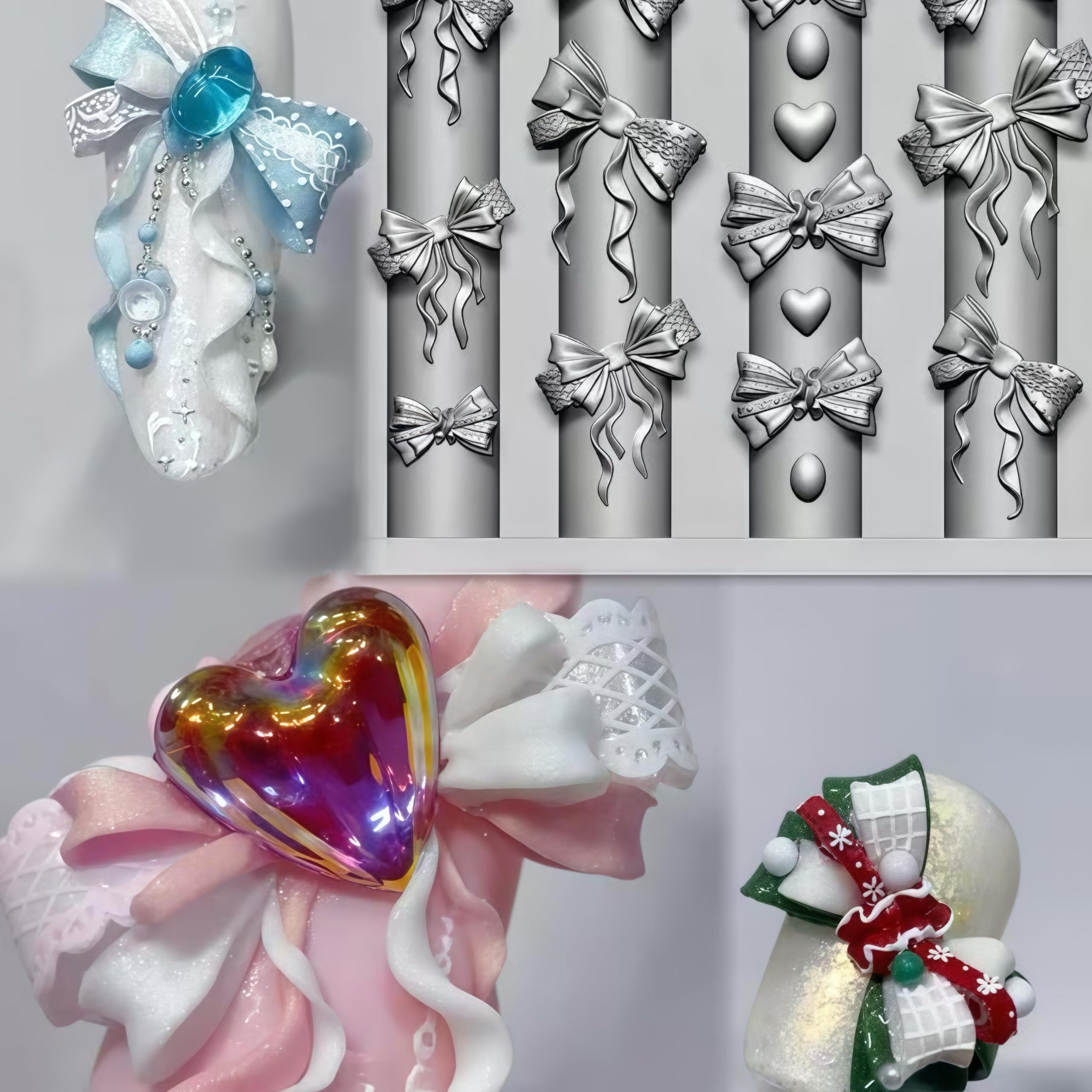 Accessori per Unghie Gel 3D Resina Forme di Rose Strumenti in Seta Fiocchi Farfalle per Nails