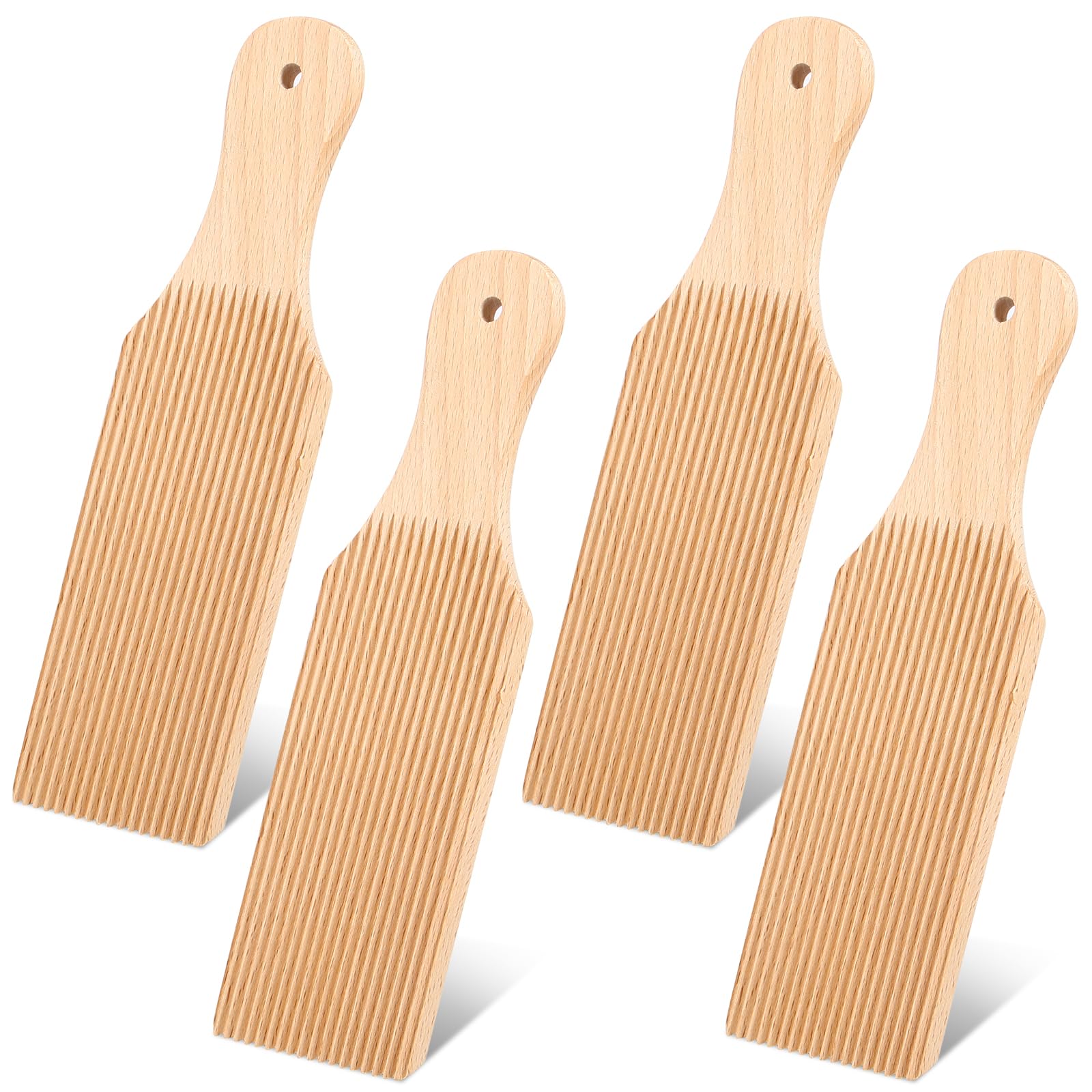 Zhjiutak Tawny 4 Pcs Gnocchi Boards,Wooden Butter Paddle For Rolling Dough, 9.1 X 2.8 In Gnocchi Paddle Pasta Making Tool Roller For Home Restaurant Kitchen Noodle Pastas,Spaghetti Macaroni Pasta Board