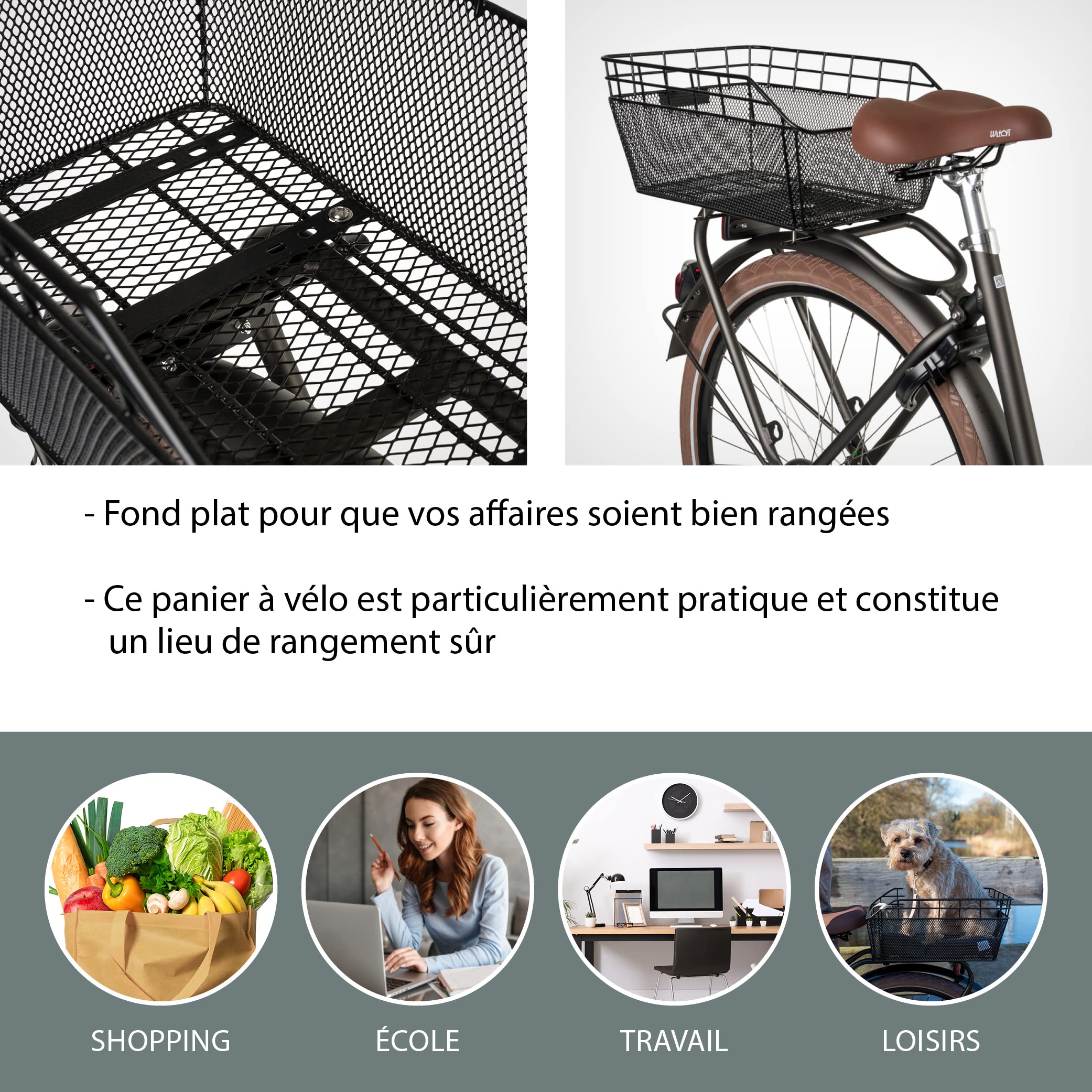 Panier Pour Porte Bagage Arriere Panier Vélo Arrière Pliable - 41x31x26cm - Acier - Noir - Installation Facile Panier Arrière Pour Vélo électrique