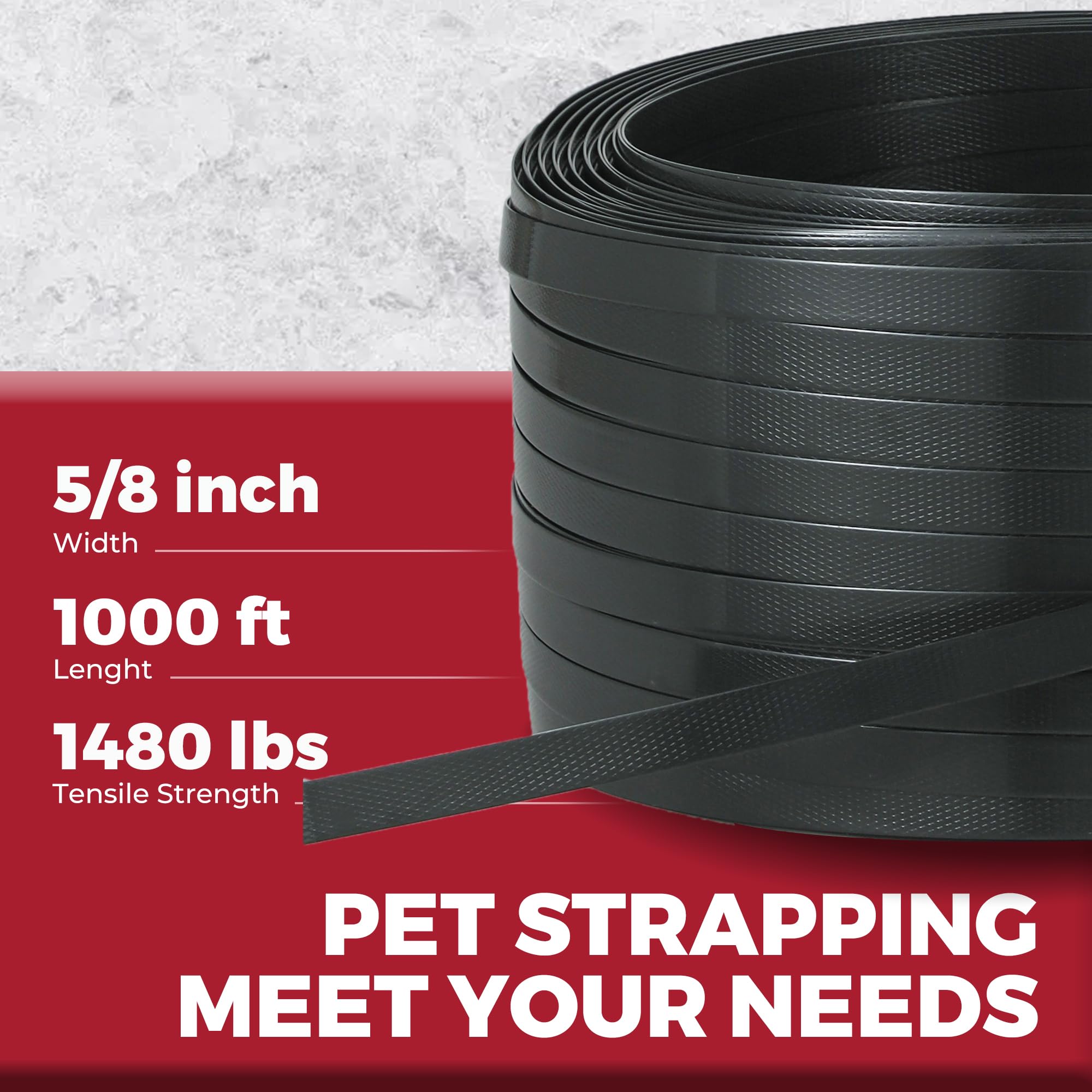 Kit de flejado de palés con herramientas - Fleje de PET negro resistente de 1,6 cm x 304,5 m, tensor y sellador, 100 precintos metálicos para asegurar, enviar y agrupar | Juego de flejado de poliést