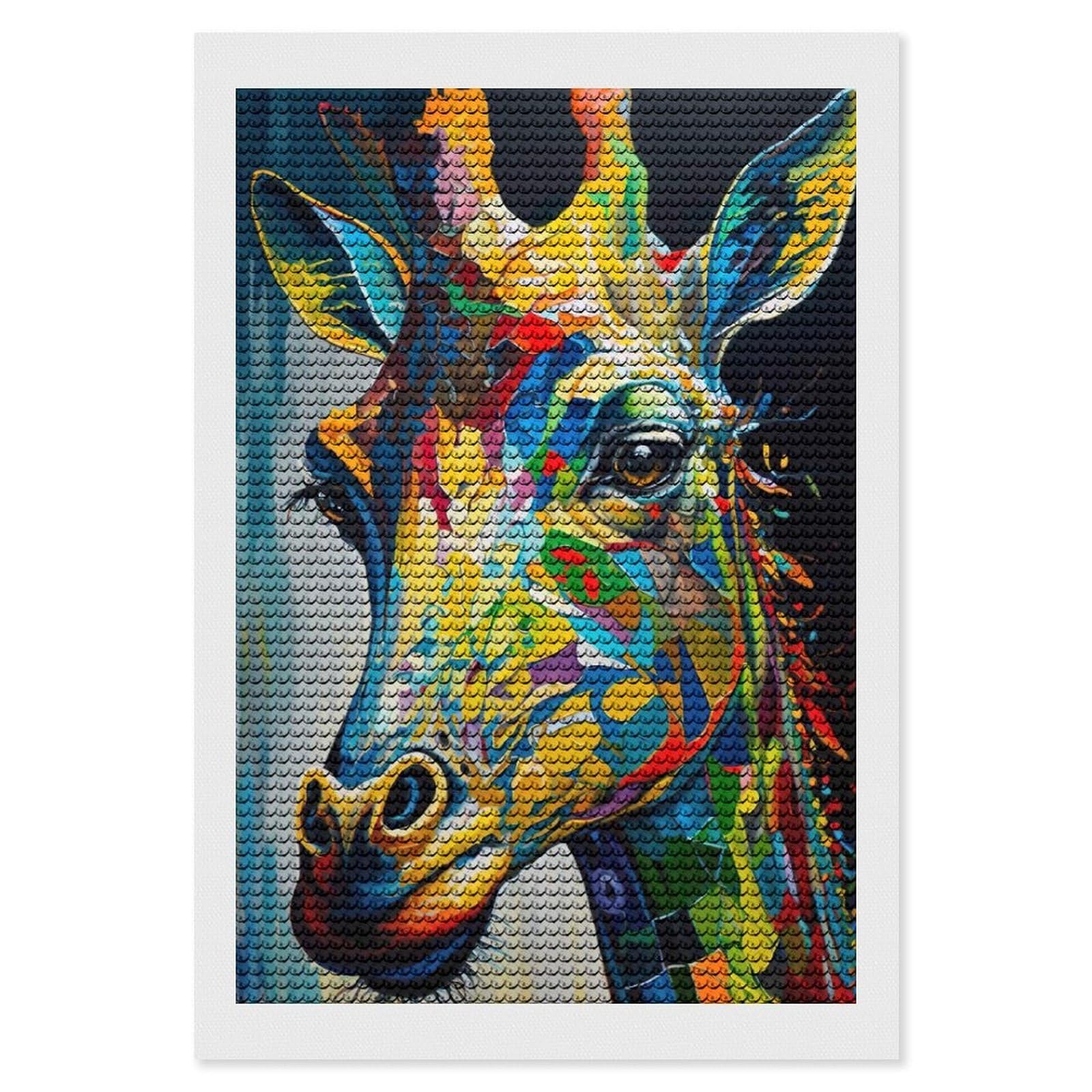 Junmoney Colored Wild Giraffe DIY Diamond Art Canvas Kit 8"x12", for Teens, Aesthetic Room Decor, Farmhouse Decor, Canvas Picture, Birthday Gift