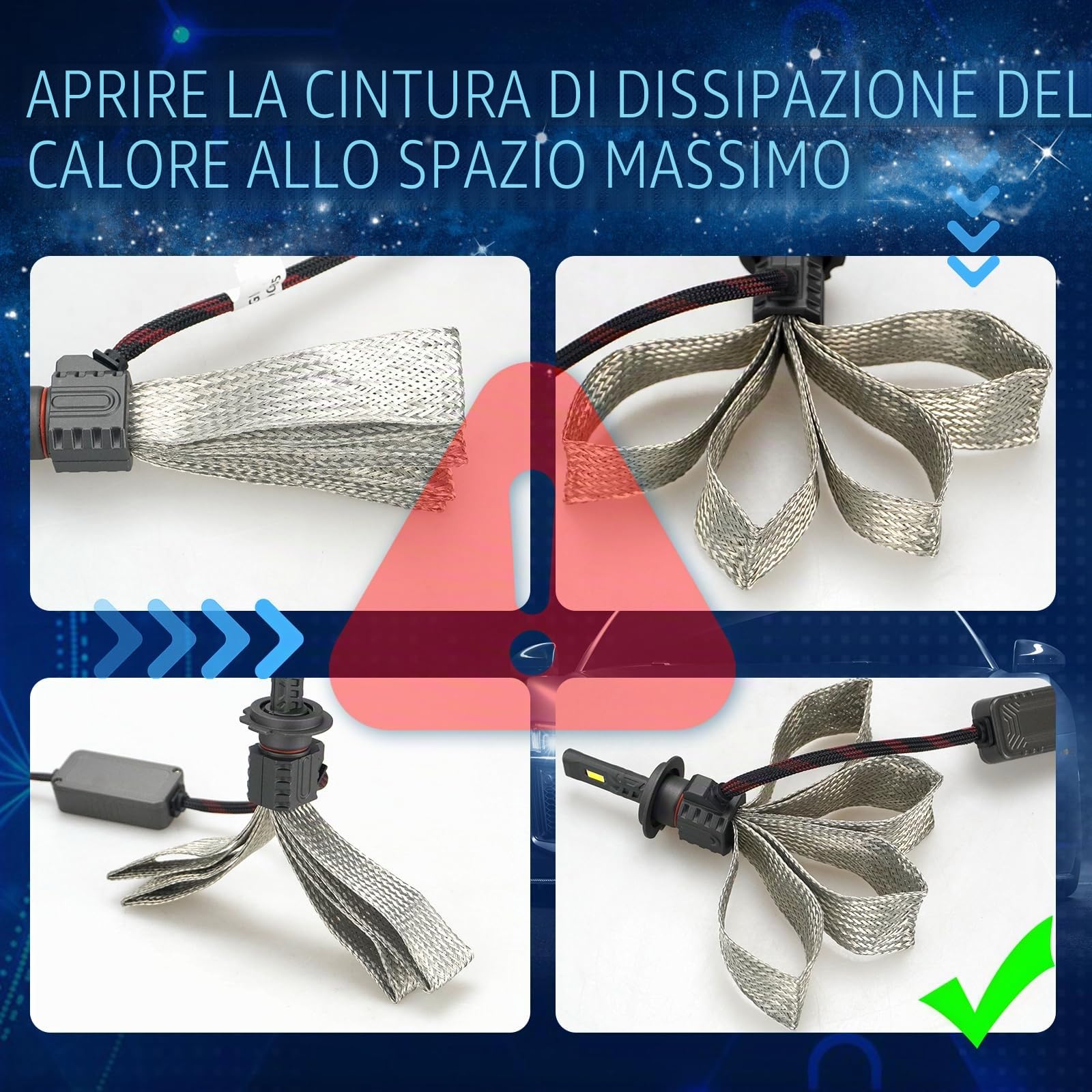 D-Lumina Lampadina H7 LED Canbus 160W 30000LM, High Lumens Bianco 6500K | Kit di Conversione per Fari Alogeni Auto, 4 Braided Straps per il Raffreddamento, 2 pezzi