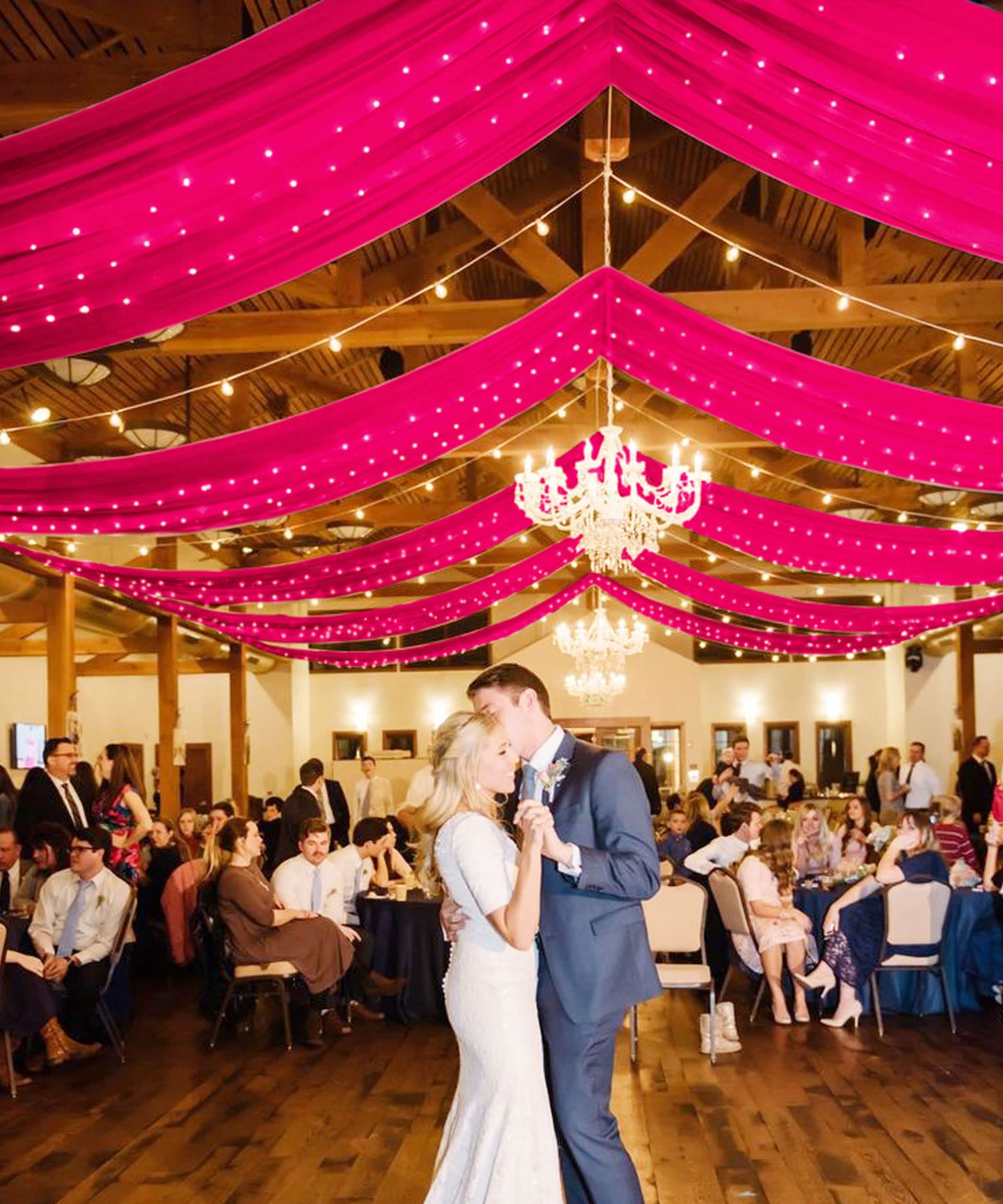 FOTSHARER 6 Paneele Deckenvorhänge für Hochzeiten, Chiffon, Hochzeitsvorhänge, 152 x 300 cm, Tüll, Fuchsia, Drapierstoff, Zelt, Decke, Vorhang für Party, Abschlussball, Brautparty, Hintergrund