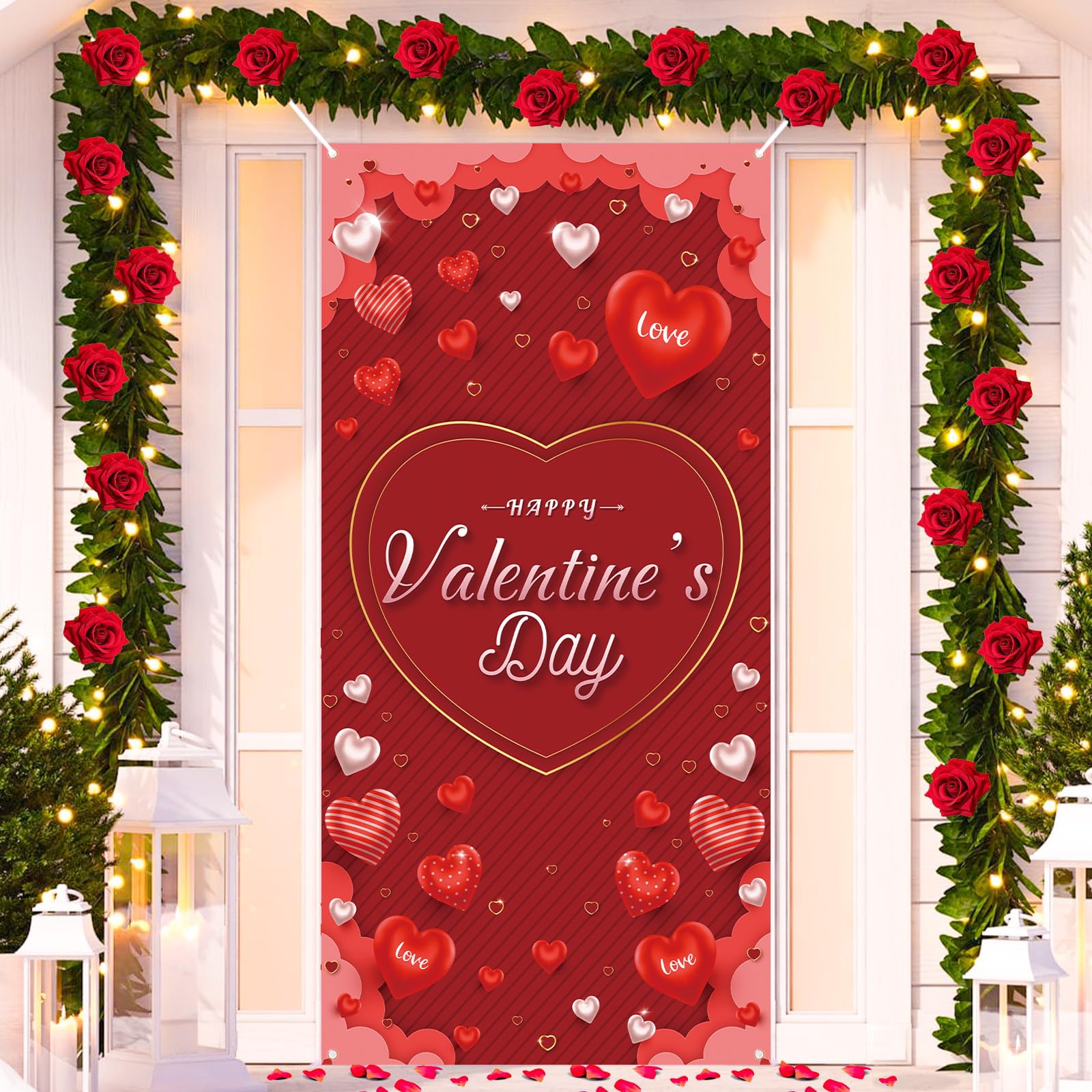 Valentines Day Door Cover Valentine Party Wedding Spring Party Photography Decoration Party Photography Heart Love Balloons Decorations Background Decor Door Banner