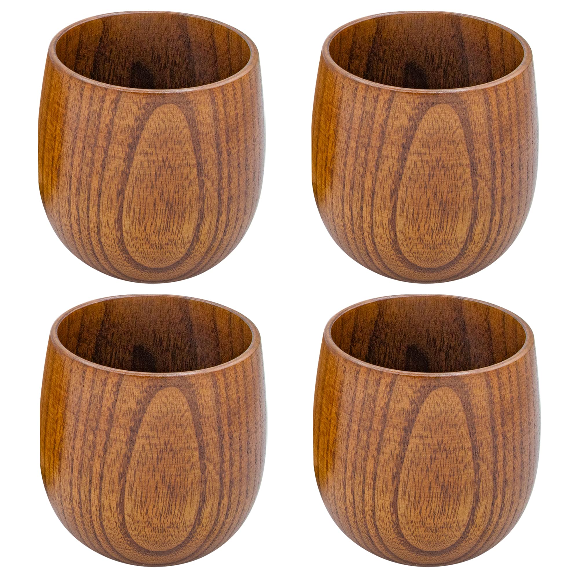 Originalidad 4 Pack Wooden Cups, Japanese Tea Cups, Natural Solid Wood Cups for Drinking Coffee, Wine, Beer, Hot Drinks - Tea Lover Gift, Kitchen Accessories (3.89 oz)