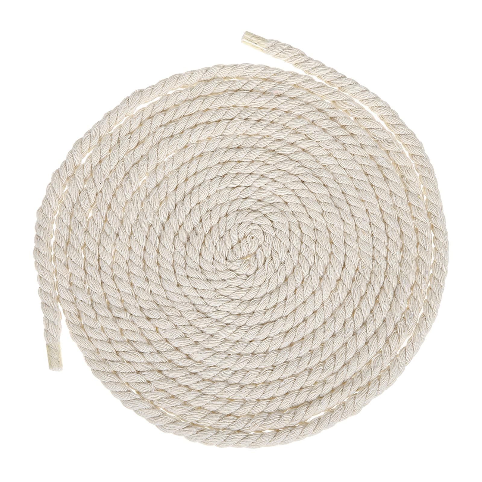 sourcing map 6mm x 14.8 Feet Beige Cotton Rope, 3 Strand Clothes Line Outdoors Twisted Braided Thick Macrame Cord for DIY Wall Hanging Plant Hanger Knotting Clothesline