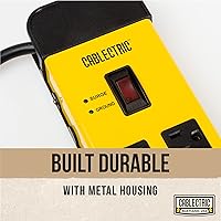 Vista 4 de es una marca de propiedad estadounidense con protector de sobretensiones de 10 tomas de corriente, resistente a sobretensiones de metal negro
