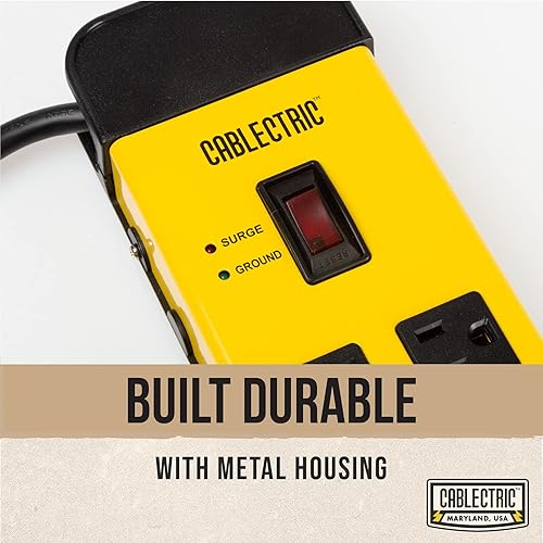 Miniatura 4 de es una marca de propiedad estadounidense con protector de sobretensiones de 10 tomas de corriente, resistente a sobretensiones de metal negro y