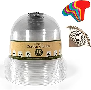 Dorgerove Garden Cloches 10 Pack - 10" x 8" Clear Transparent Plastic Humidity Dome Covers for Outdoor Use Complete with 1...