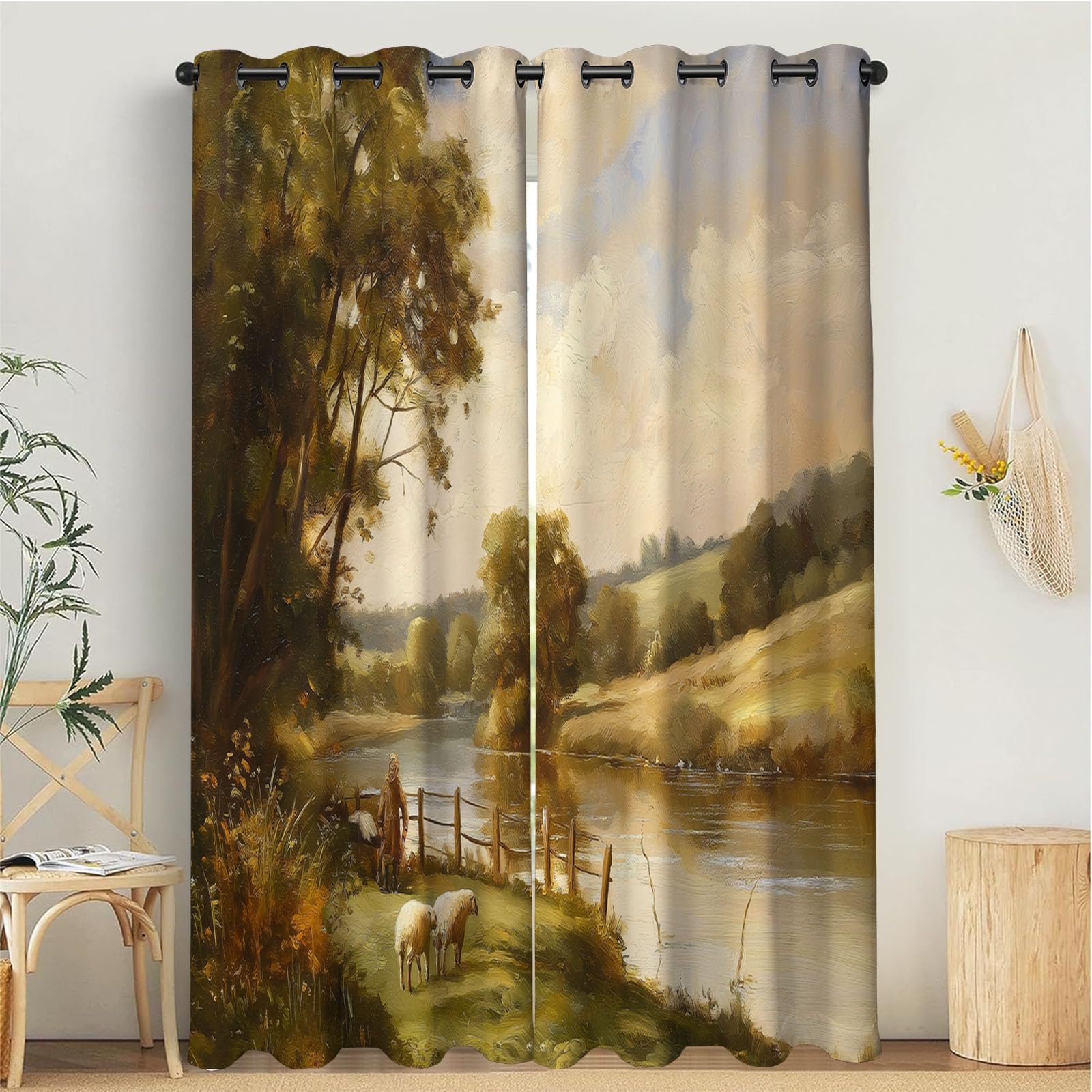 Rideaux occultants motif paysage Angleterre 140x175 cm | 2 panneaux pour salon