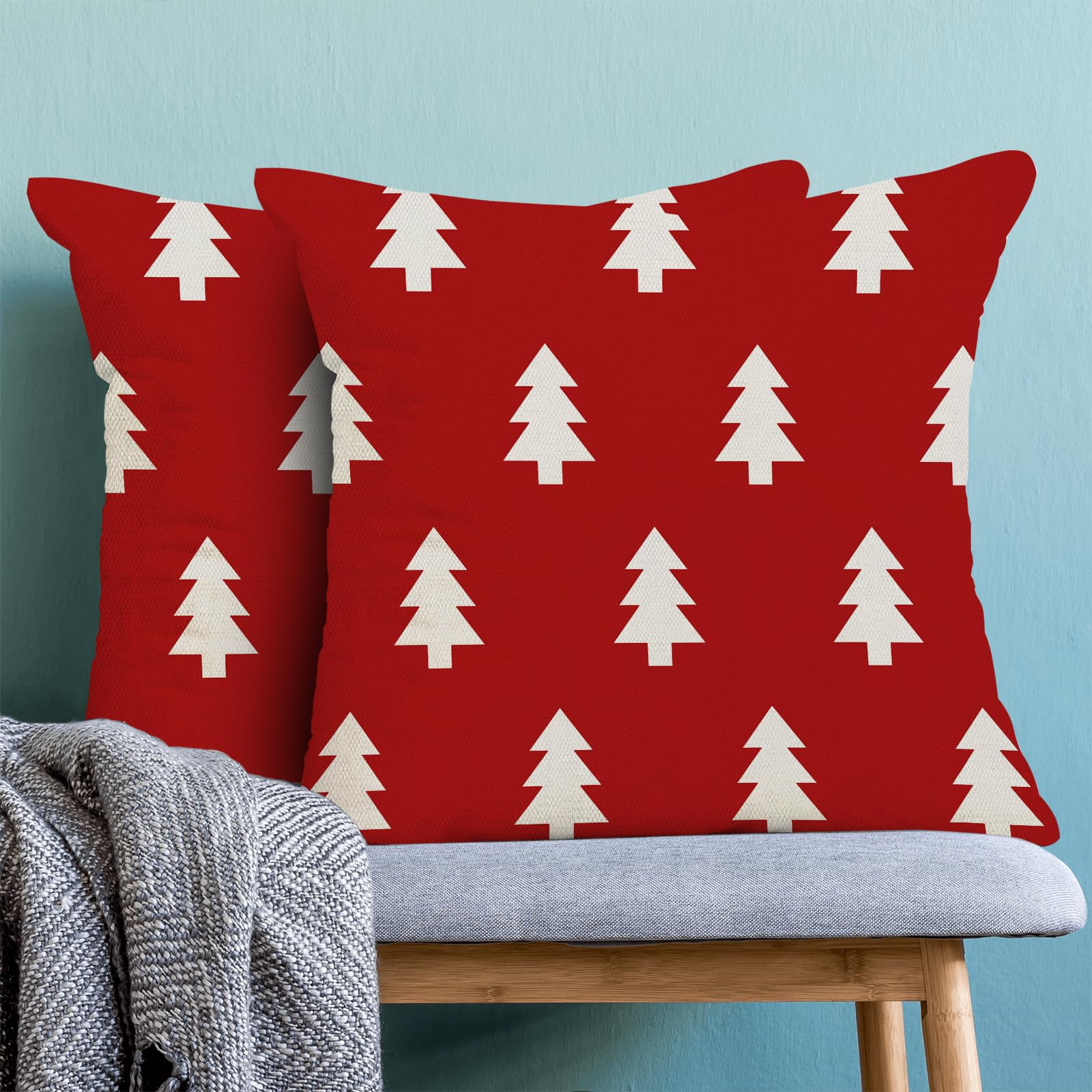 Kawani Set Di 2 Federe Per Cuscini Con Albero Di Natale, 55 X 55 Cm
